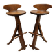Vintage brutalist wooden bar stools