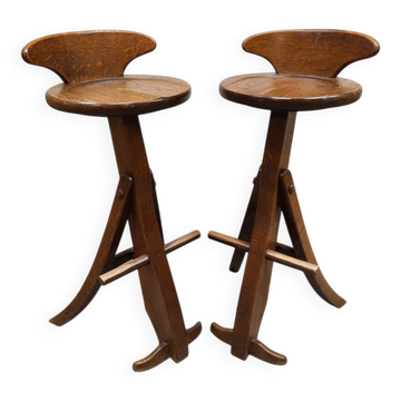 Tabourets de bar en bois brutalistes vintage