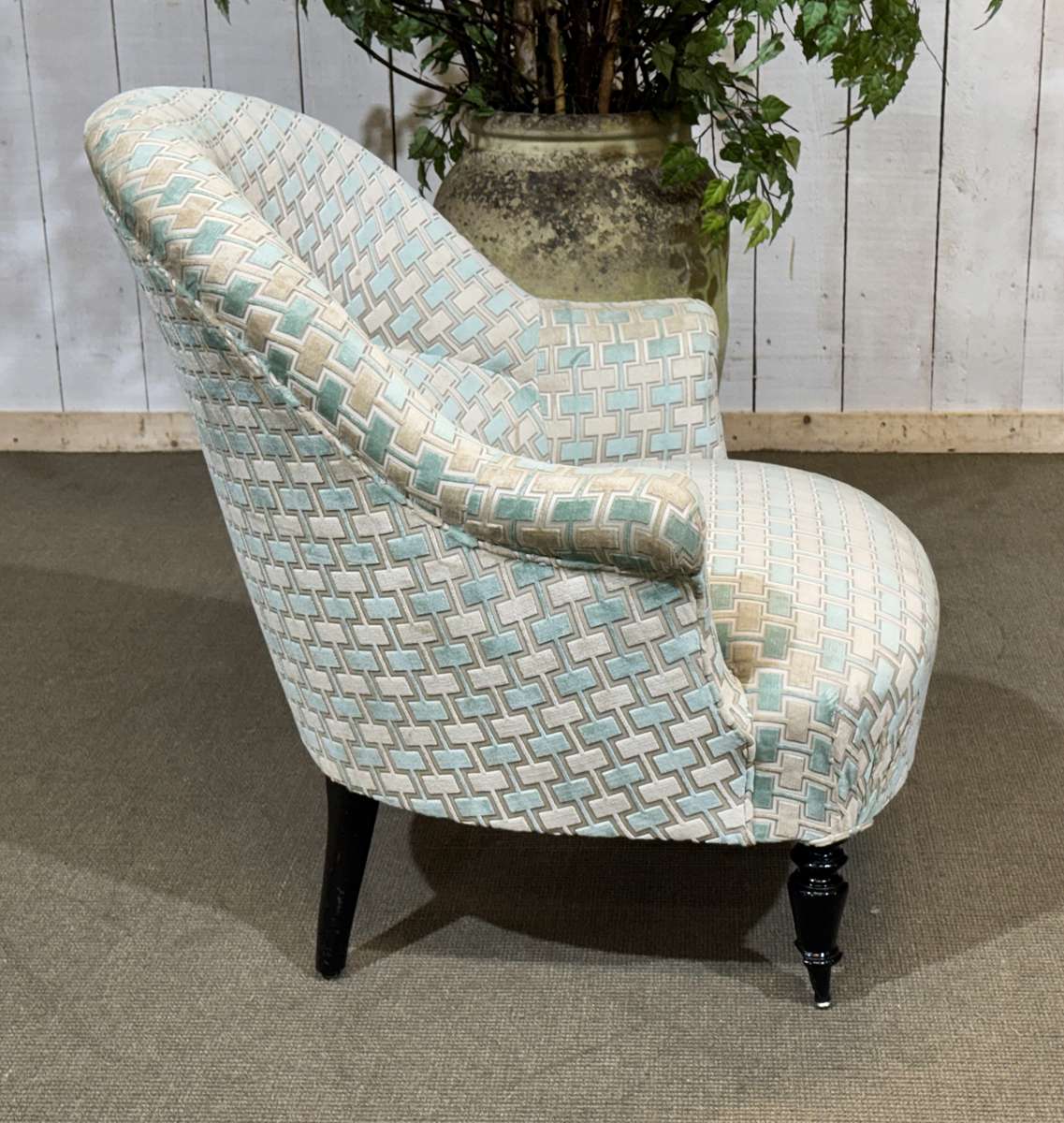Napoleon III toad chair, late 19th century, reupholstered.