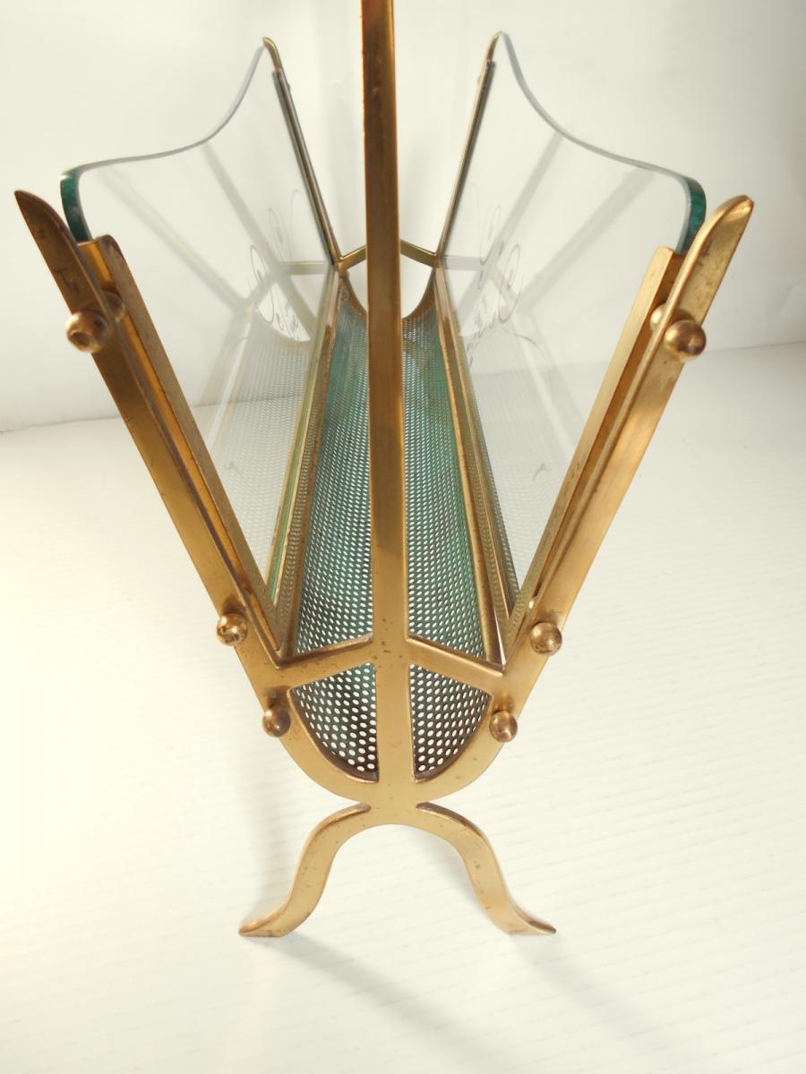 Magazine rack brass and glass 1940