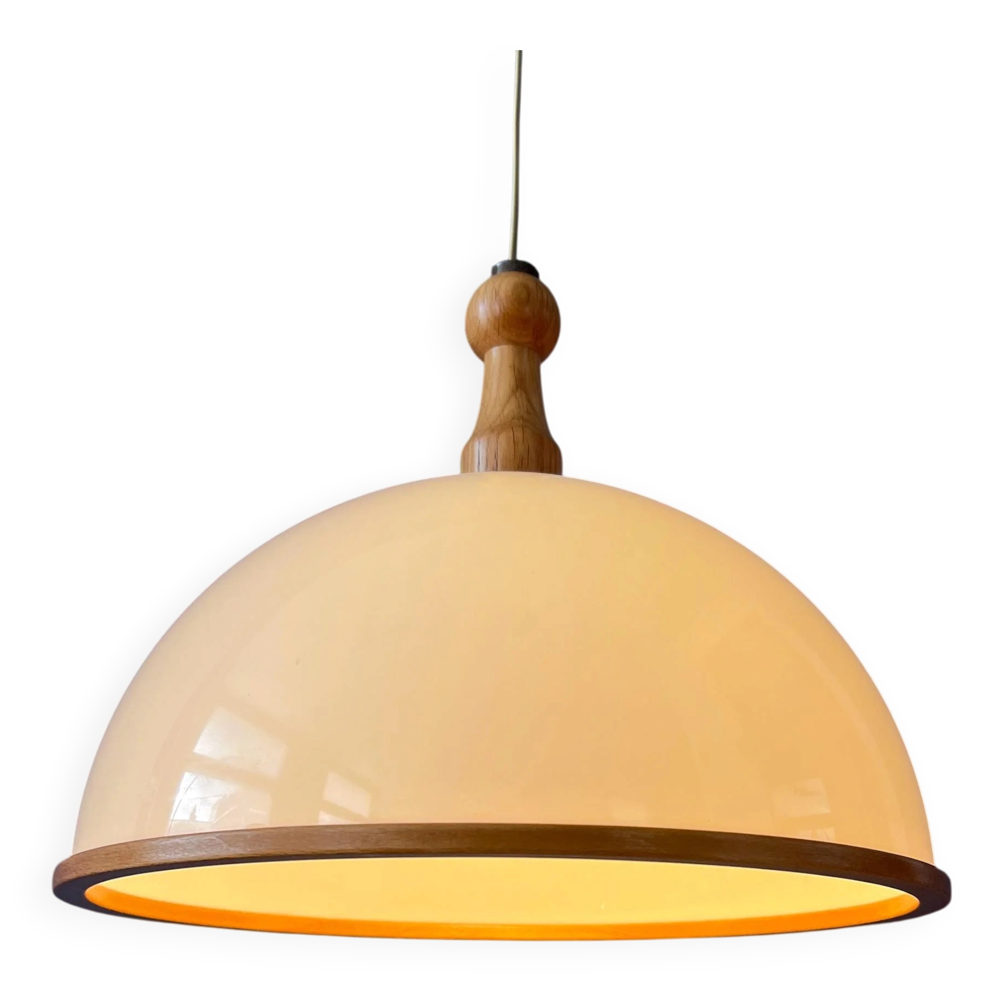 Vintage white wooden Steinhauer suspension, pendant lamp in plexiglass.