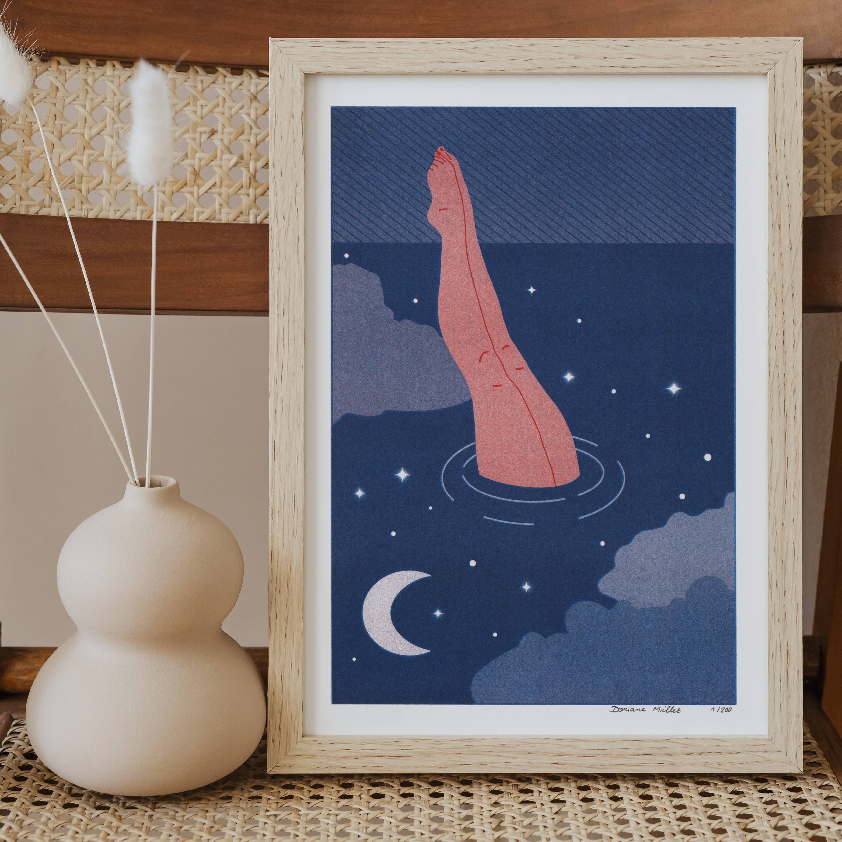 Night Bath, A4 Risograph, Signed Art Print