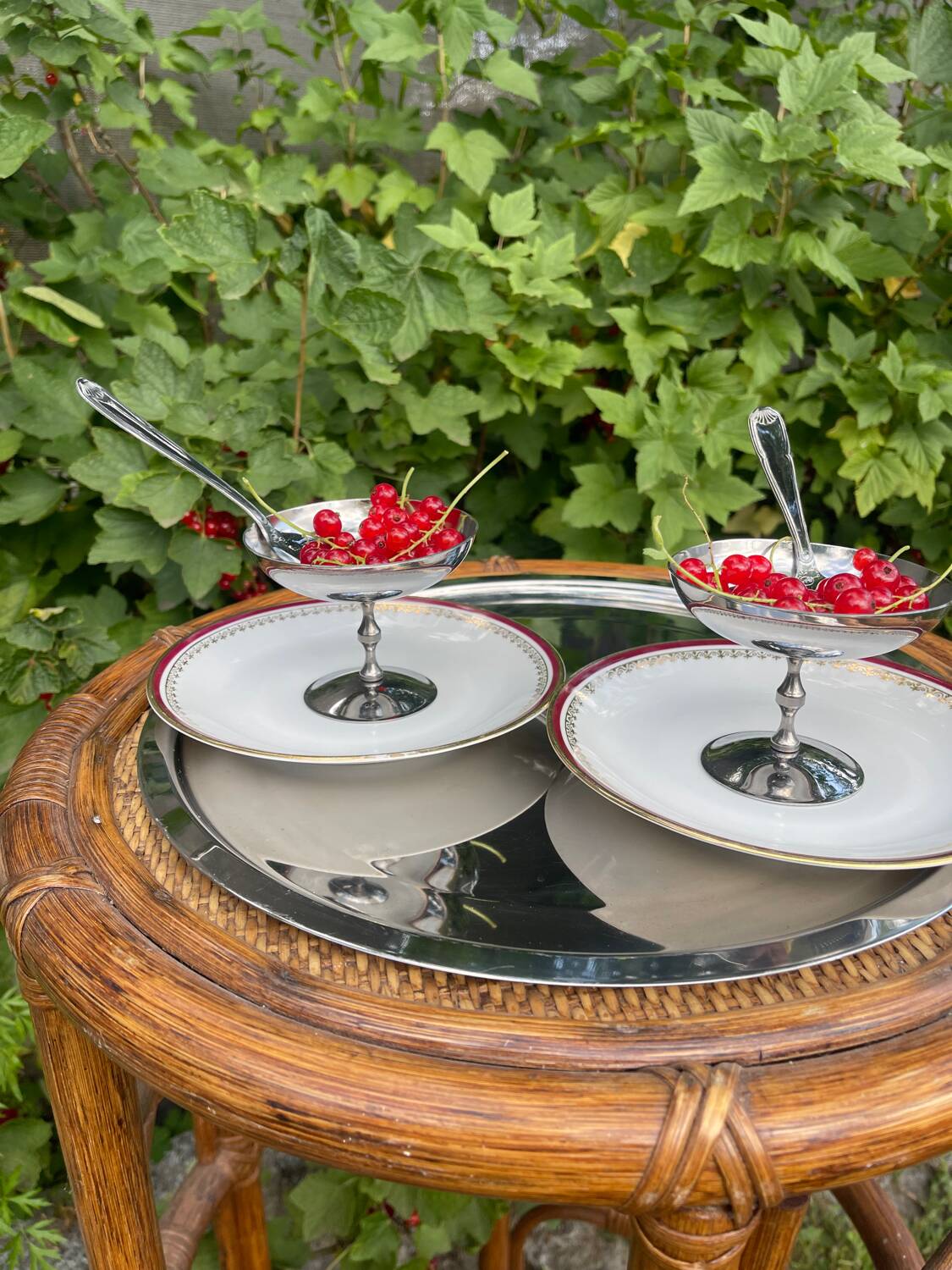 Vintage Stainless Steel Ice Cream Cups, Spoons and Trays
