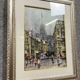 Italian School: oil on canvas mounted on panel circa 1900 view of Milan