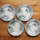4 dessert plates in iron earth model "Snow" U&C Sarreguemines late nineteenth early twentieth century