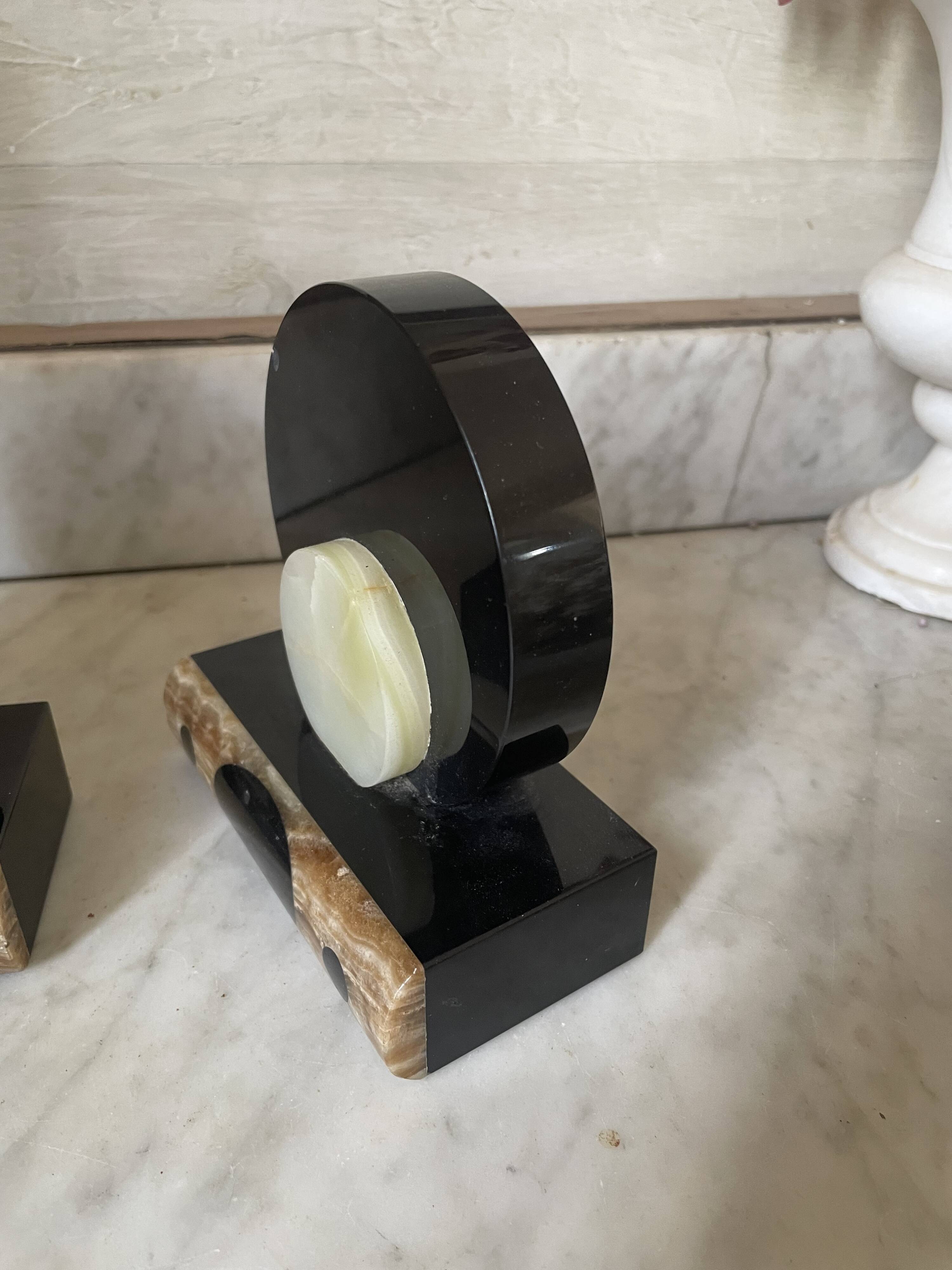 pair of marble and onyx Art Deco bookends