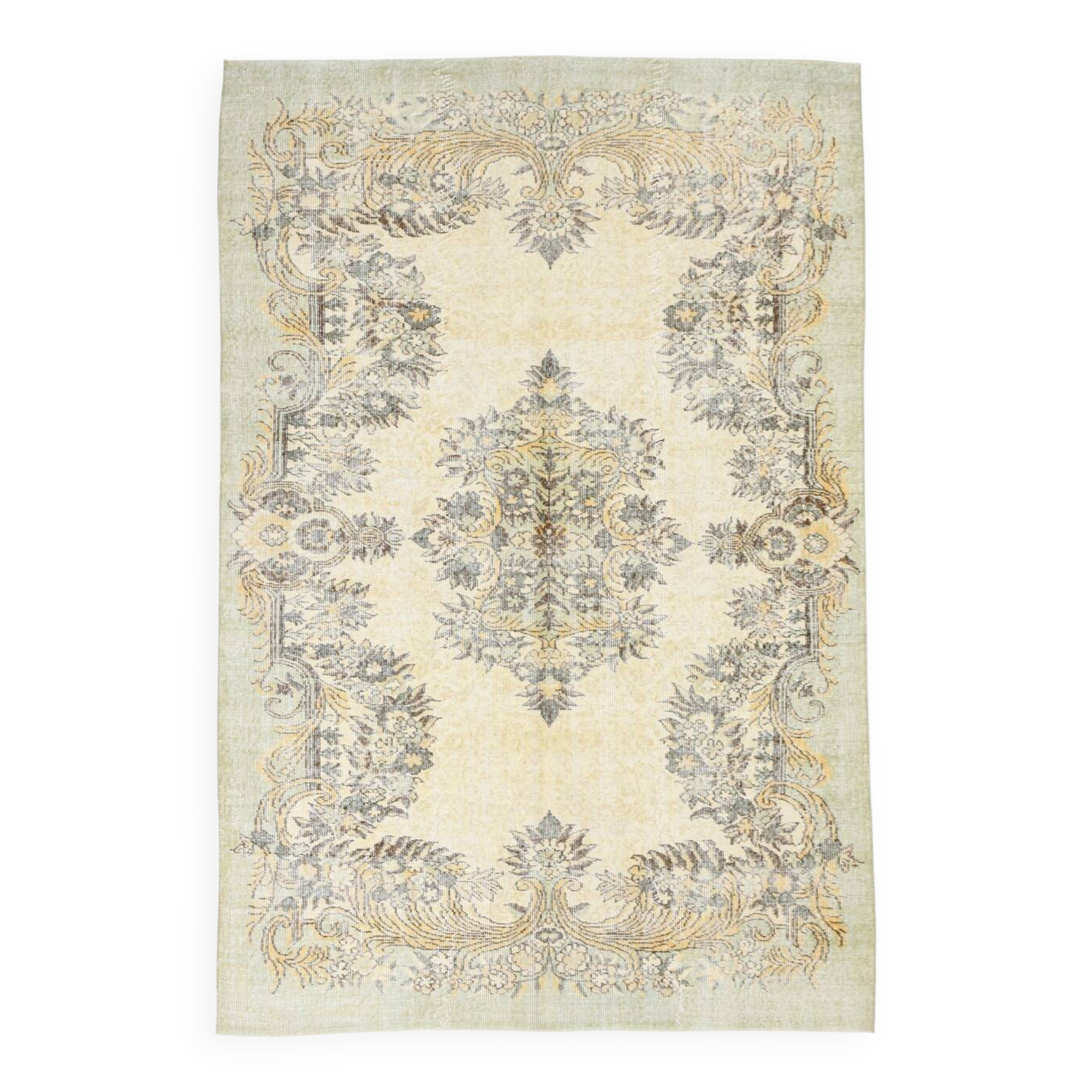 Light Green & Beige Handmade Wool Vintage Rug, 173x262 Cm