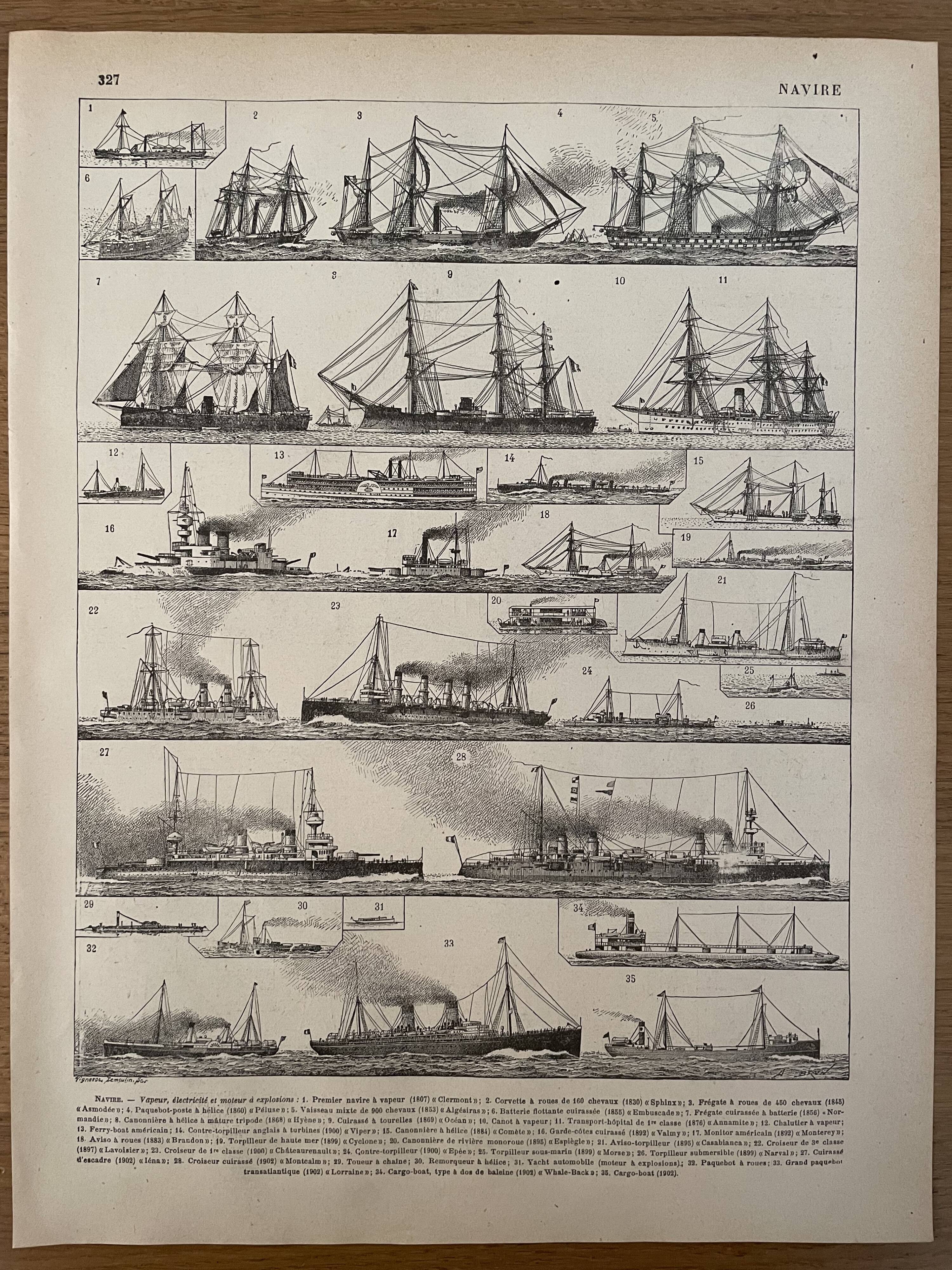 Lithograph engraving on ships from 1897