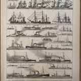 Lithographie gravure sur les navires de 1897