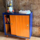 Buffet pieds compas bleu nuit & bois brut