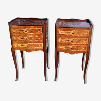 pair of louis XV style inlaid bedside tables