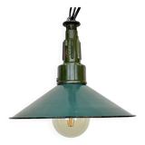 Industrial petrol enamel military pendant lamp with cast aluminium top, 1960s