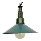 Industrial petrol enamel military pendant lamp with cast aluminium top, 1960s