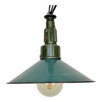 Industrial petrol enamel military pendant lamp with cast aluminium top, 1960s