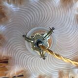 Opaline glass pendant light in ochre frilly glass, rises and falls