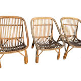 Set of 3 rattan armchairs from the 1960s, France.