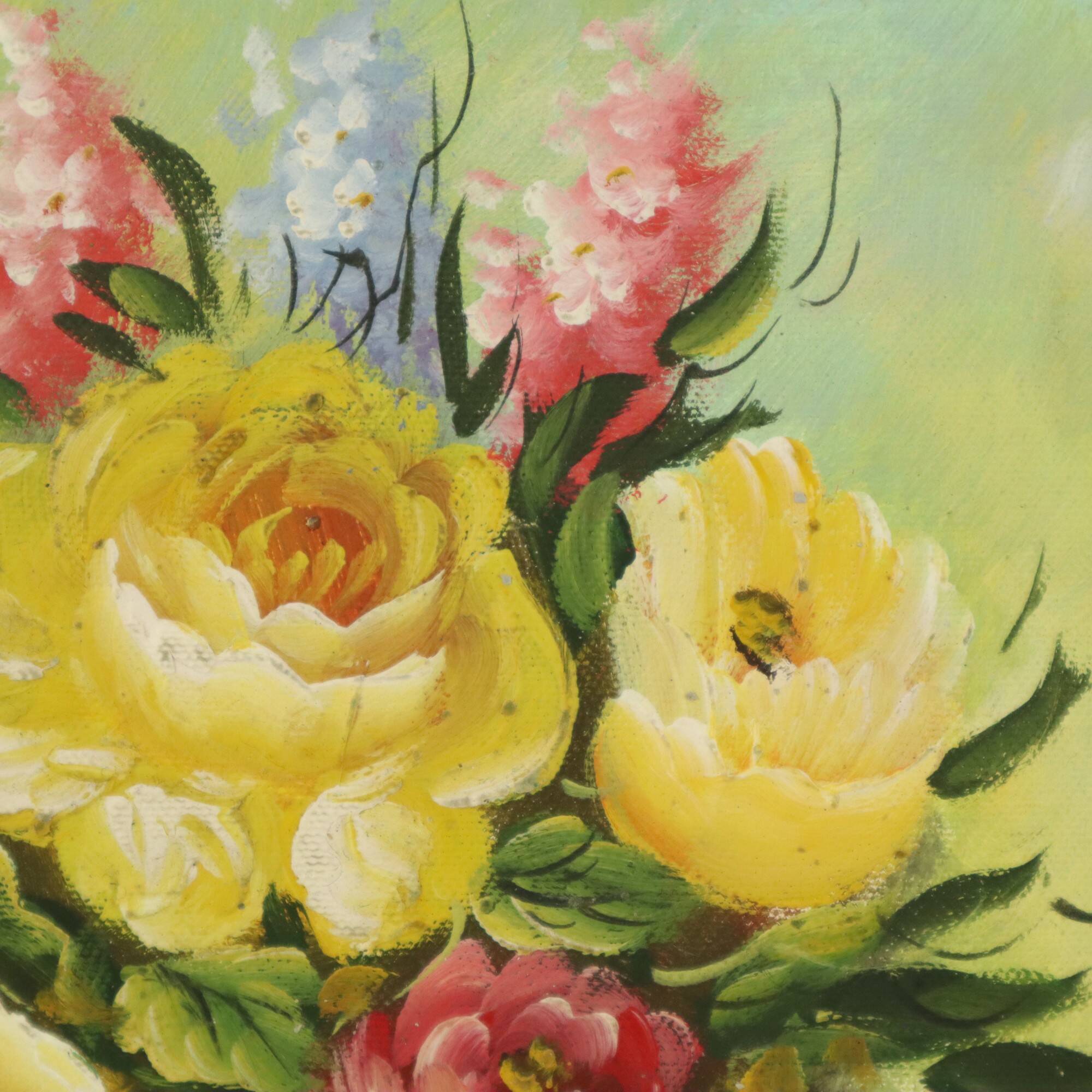 Flowers in Vase Still Life Painting Amateur Signed 27cm