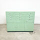 Vintage mint green dentist drawer unit with opaline glass top