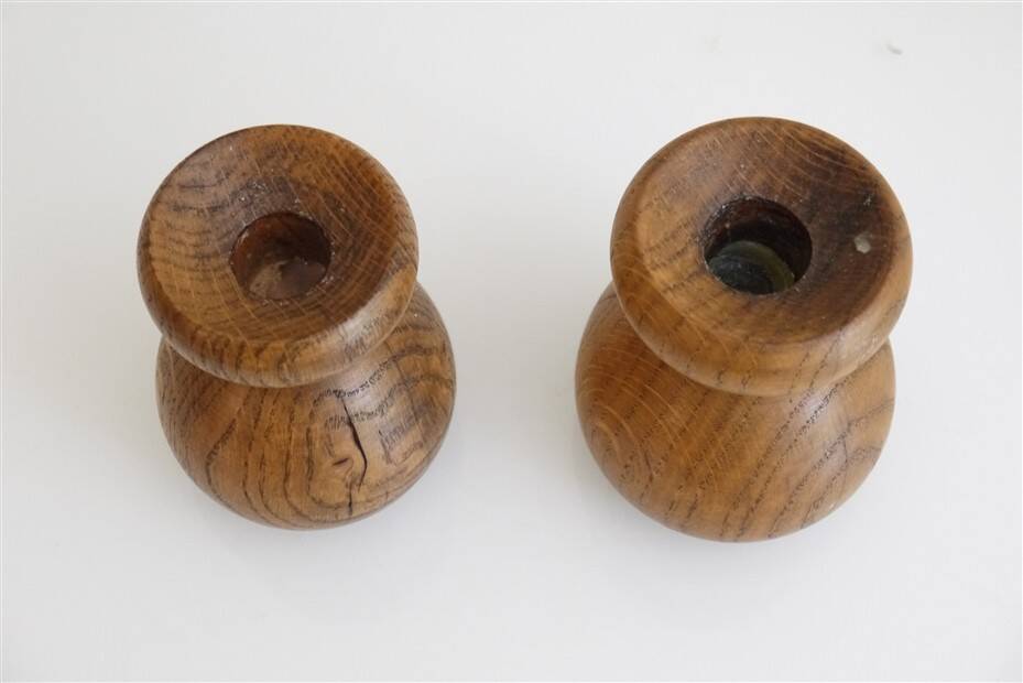 Pair of turned wooden candlesticks 1960