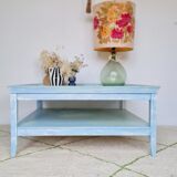 Coffee table in square wood renovated blue