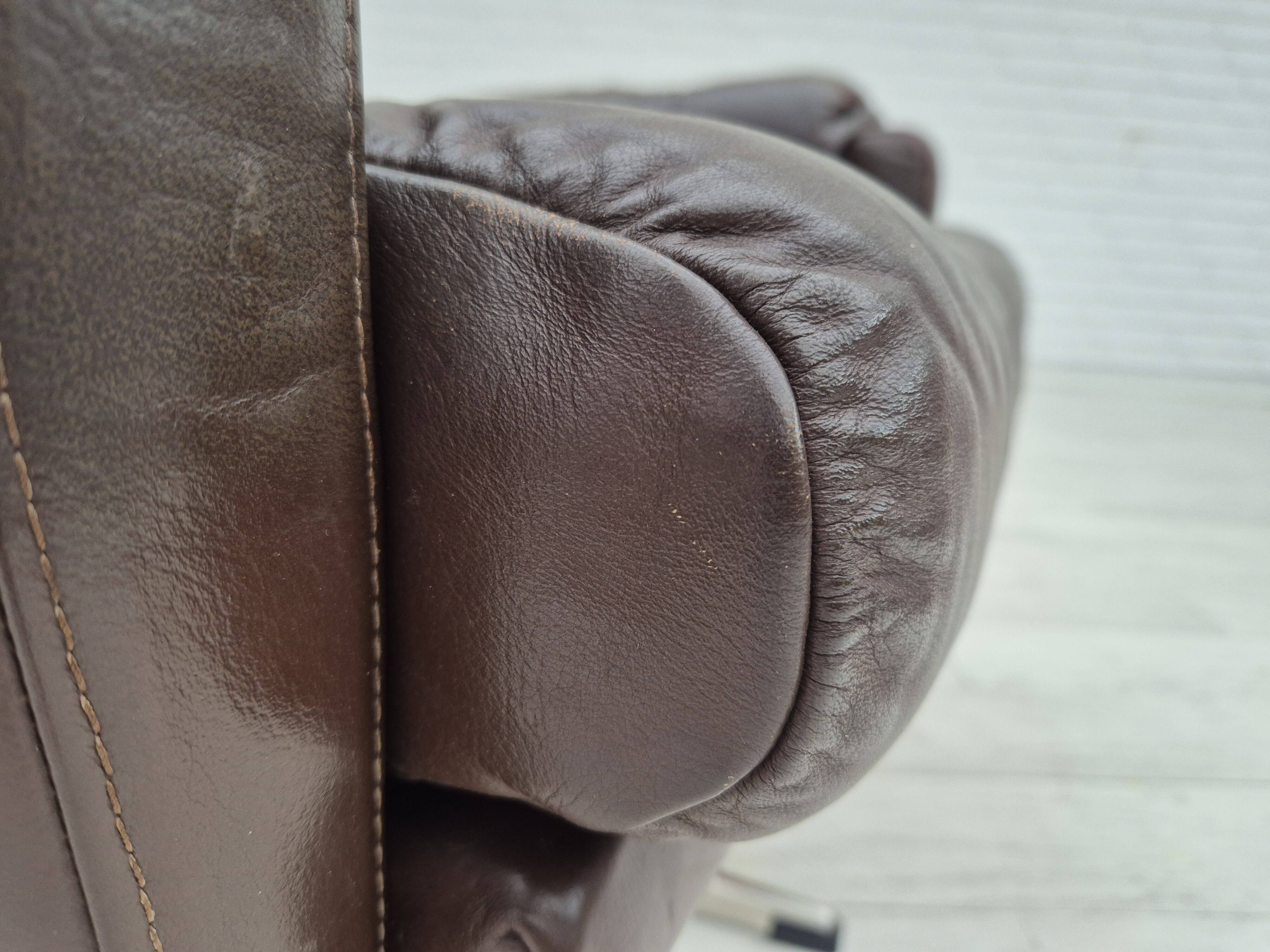 1970s, Danish swivel chair, original condition, brown furniture leather.