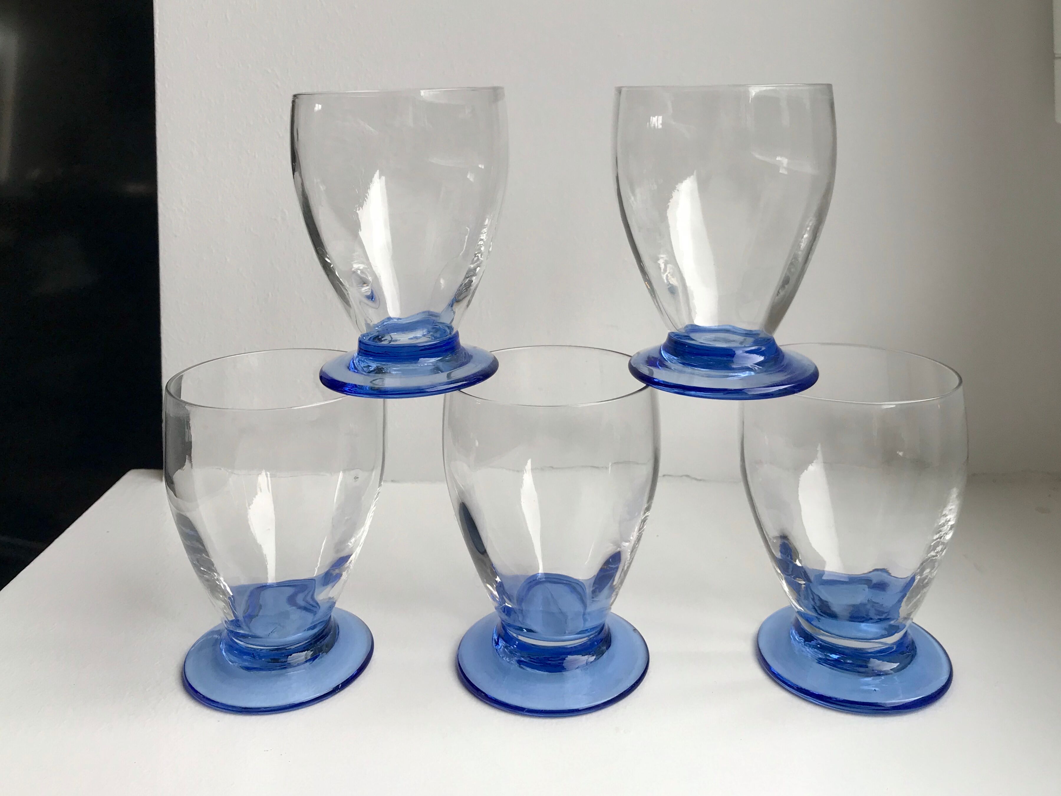 Set of 5 blue colored wine glasses 70s
