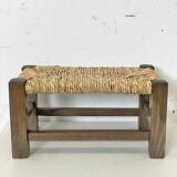 Wooden and straw footrest