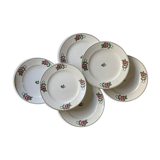 6 assiettes plates anciennes en faïence, L’Amandinoise