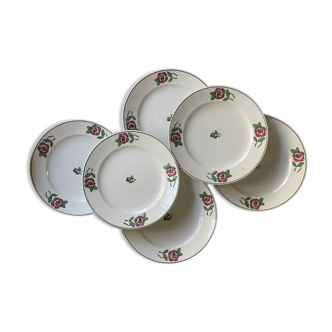 6 flat earthenware plates, L'Amandinoise