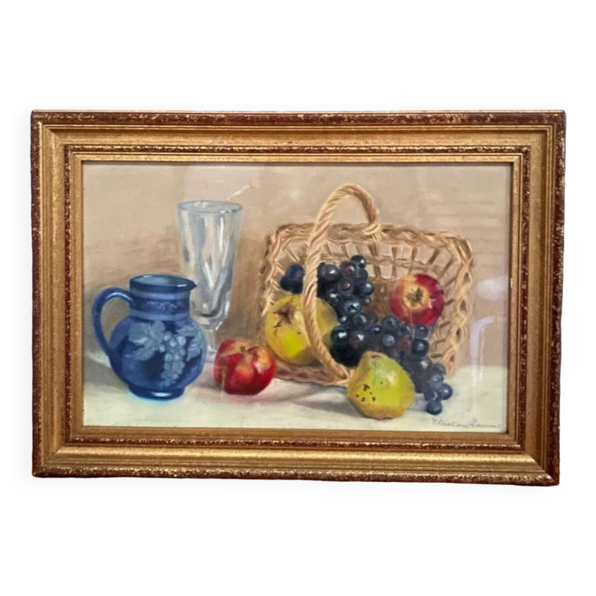 Watercolor on paper by Christiane Laurent still life 20th century golden frame
