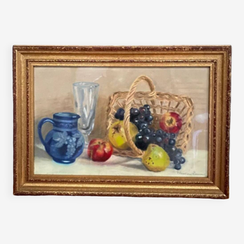 Watercolor on paper by Christiane Laurent still life 20th century golden frame