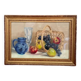 Watercolor on paper by Christiane Laurent still life 20th century golden frame