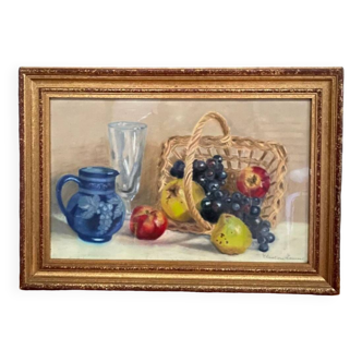 Watercolor on paper by Christiane Laurent still life 20th century golden frame