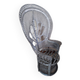 Vintage armchair emmanuelle in silver woven rattan