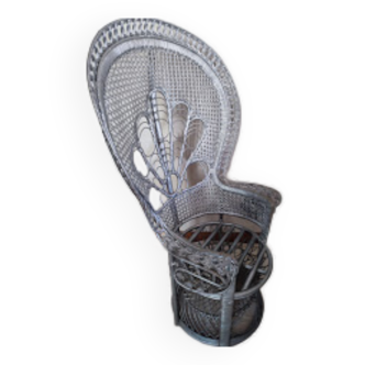 Vintage armchair emmanuelle in silver woven rattan