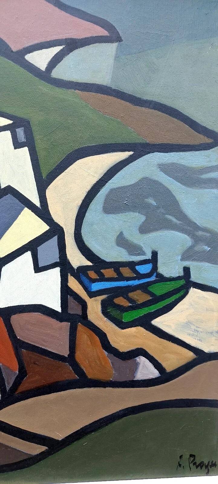 Peinture À L’Huile Sur Toile « Scène De Pêche » Franco Prayer (1924) 70 x 6