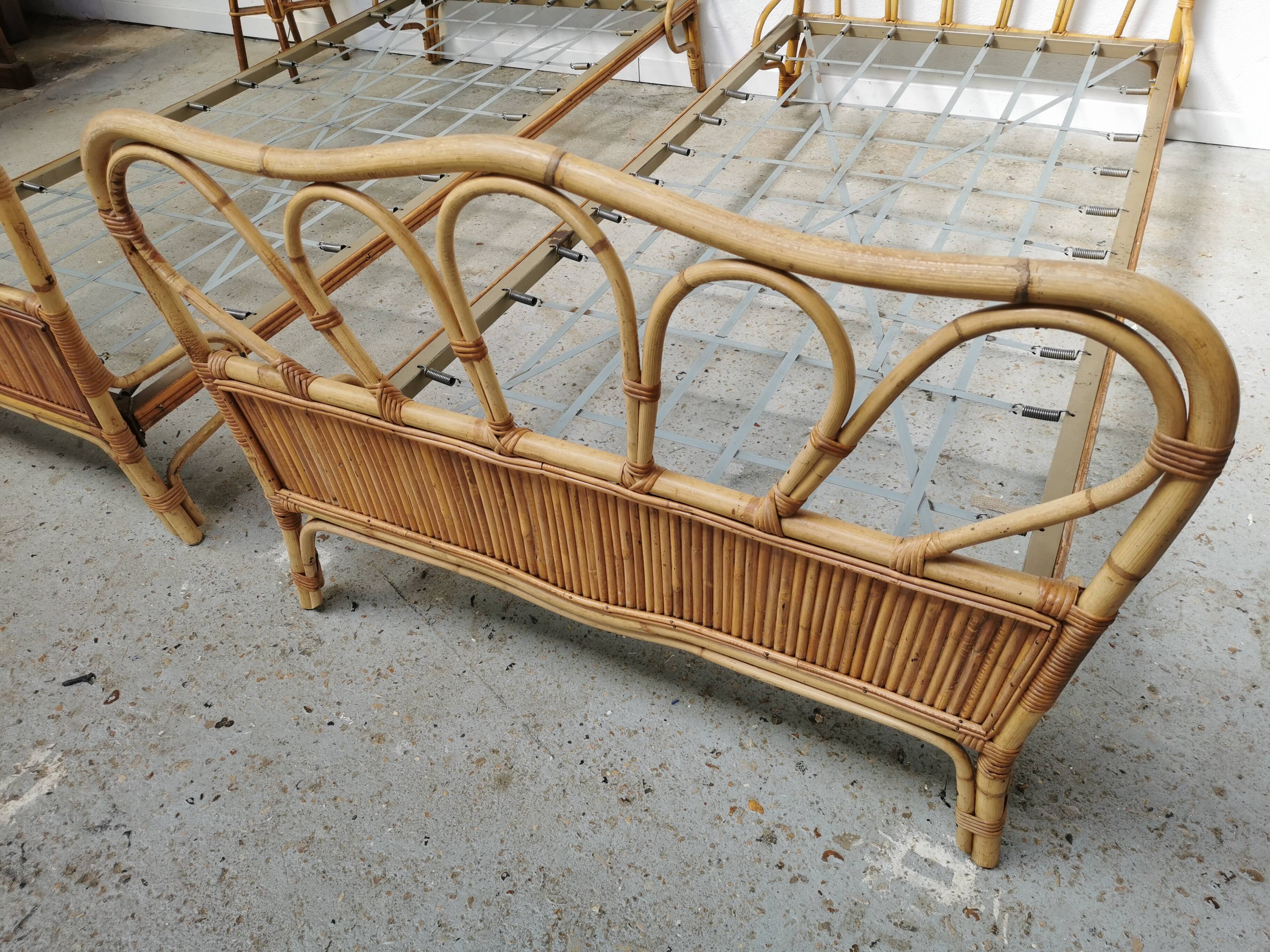 Pair of vintage rattan beds