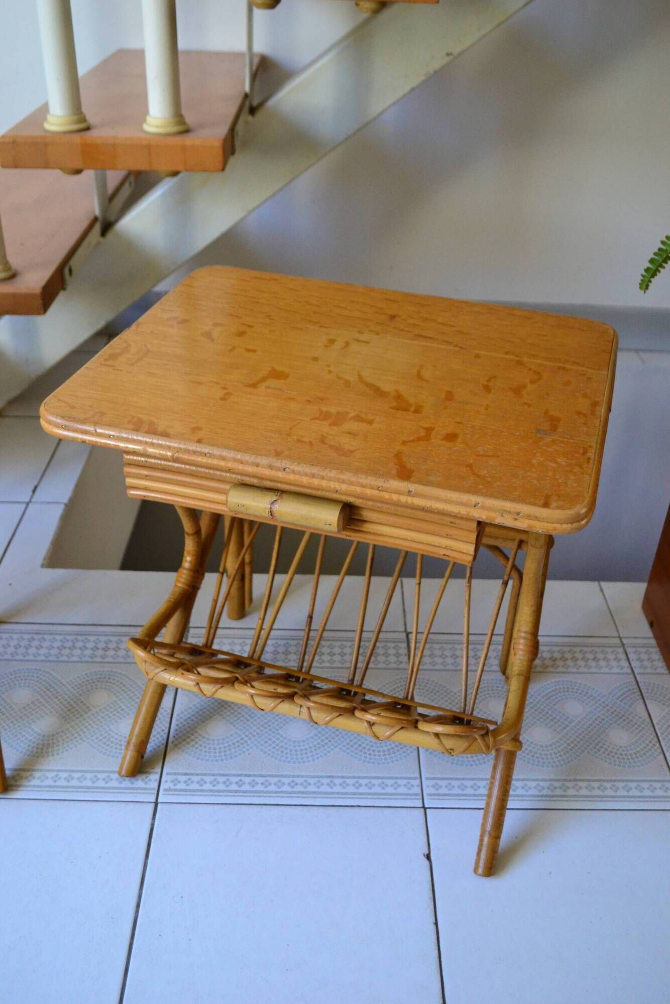 Pair of bamboo rattan bedside tables from the 70s.