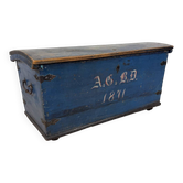 Antique Blue Painted Wooden Chest – Dated 1871