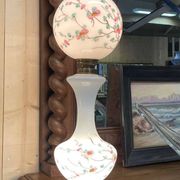Napoleon III lamp in white opaline and painted with floral decoration - late 19th century