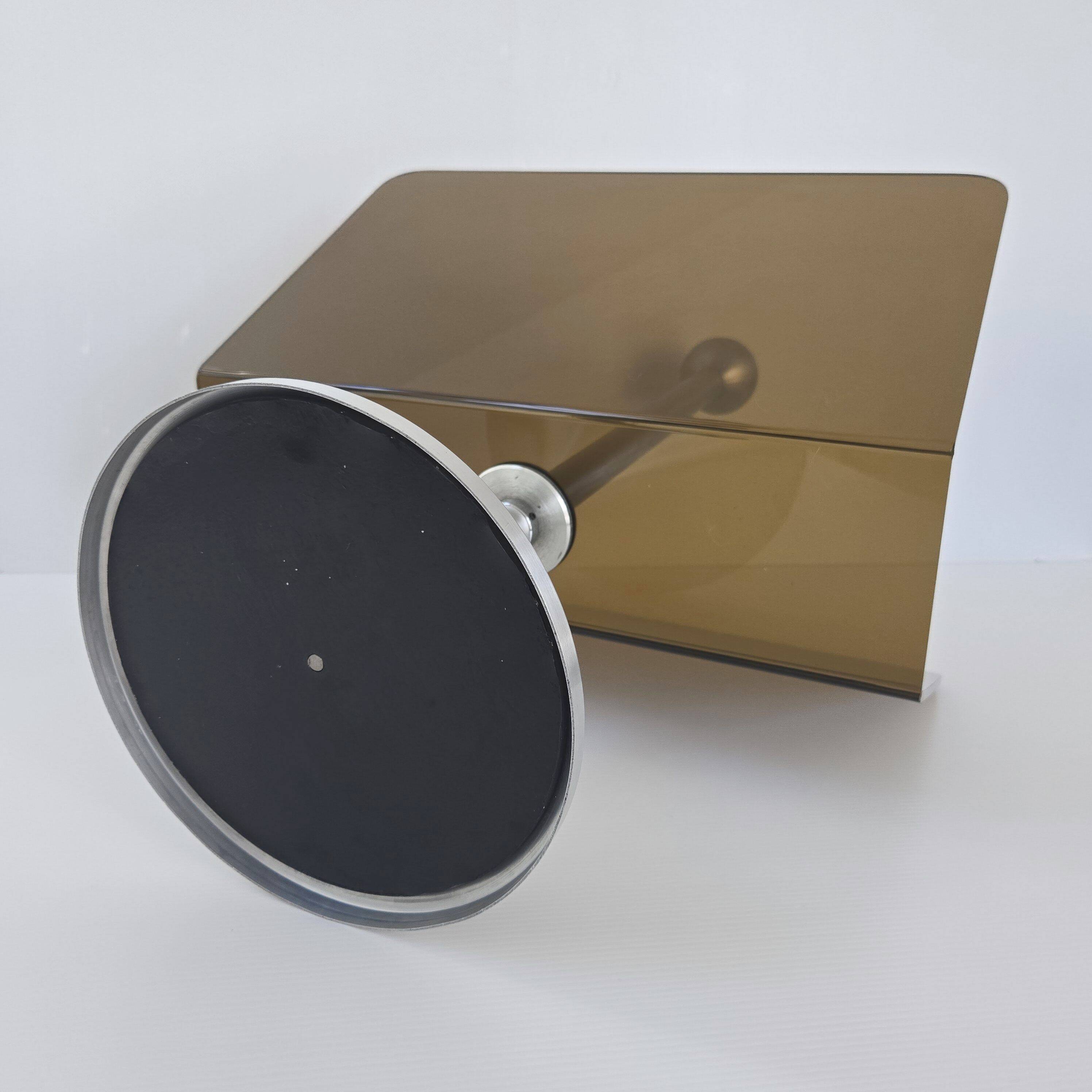 Vintage 1970s magazine rack in plexiglass and brushed steel