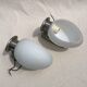 Pair of brushed steel appliques, half-egg opaline, 1970