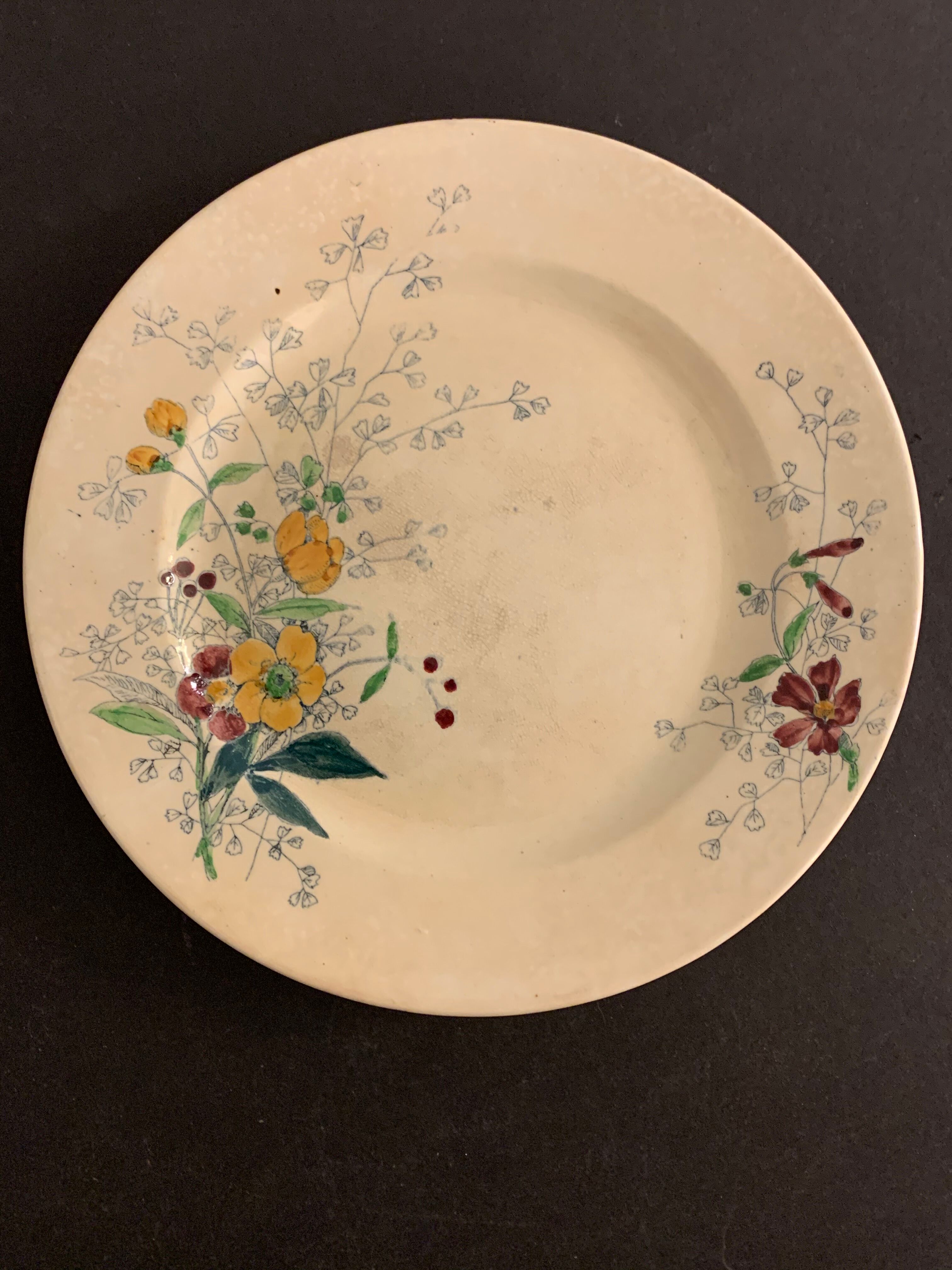 12 old polychrome flat plates Jules Vieillard Bordeaux, 19th century