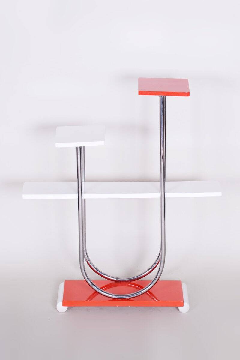 Bauhaus Czech Chrome and Lacquered Wood Flower Stand from Slezak, 1930s