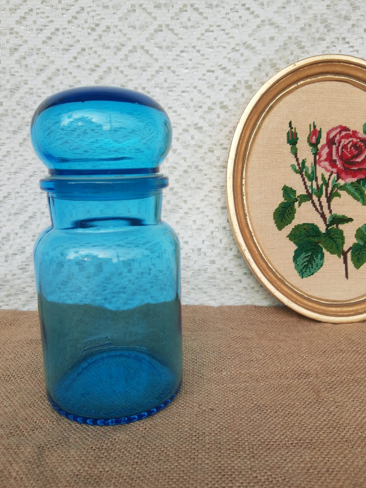 Apothecary jar Ariel vintage blue