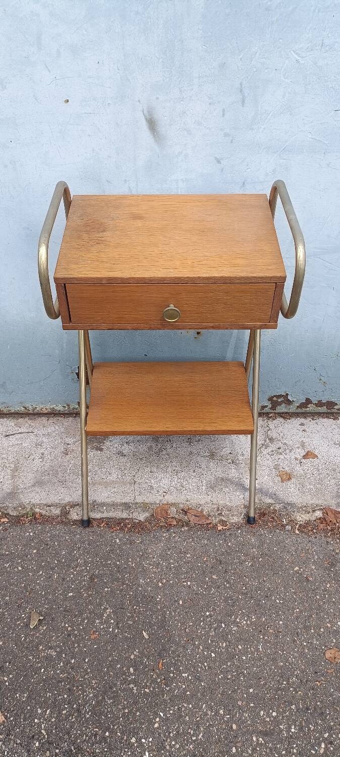 Table chevet vintage métal bois