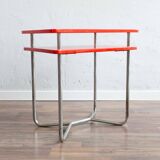 Functionalist Chrome Red Side Table Made In Czechoslovakia, 1930s