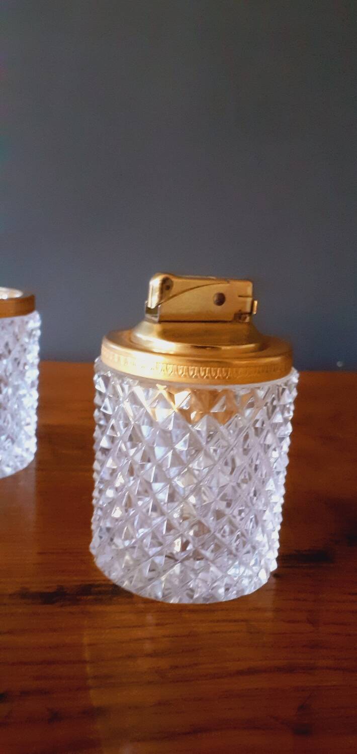 1950s Baccarat crystal and gold-plated metal smoker's kit