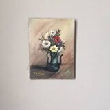 Tableau ancien, huile sur toile ,nature morte ancienne bouquet de fleurs