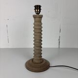 Wabi sabi brutalist wood turned table lamp in the style of Charles Dudouyt